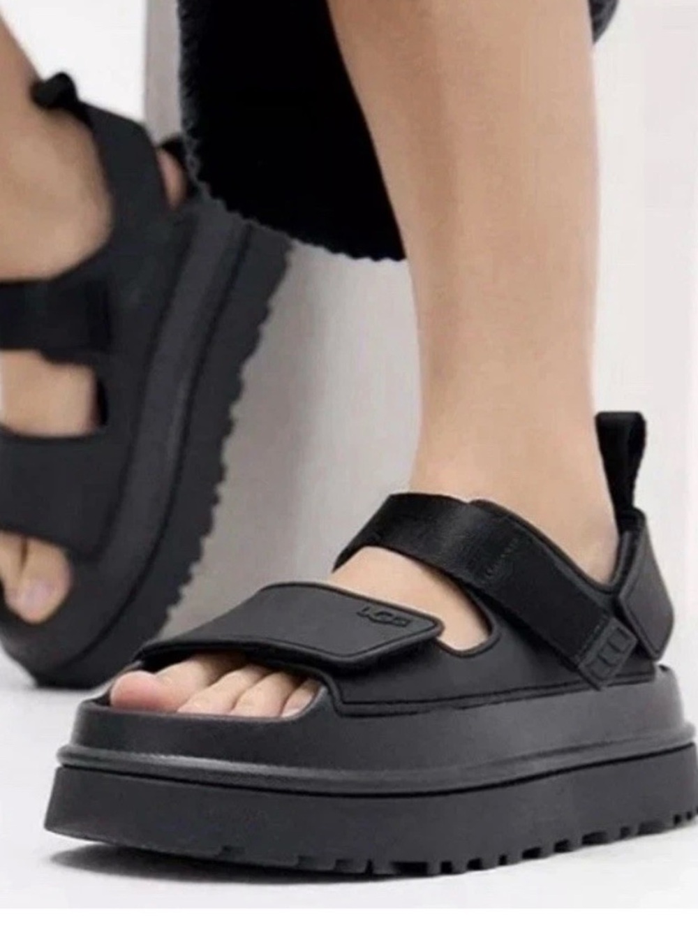 UGG Sport Goldenglow Platform Sandals Black Size 9